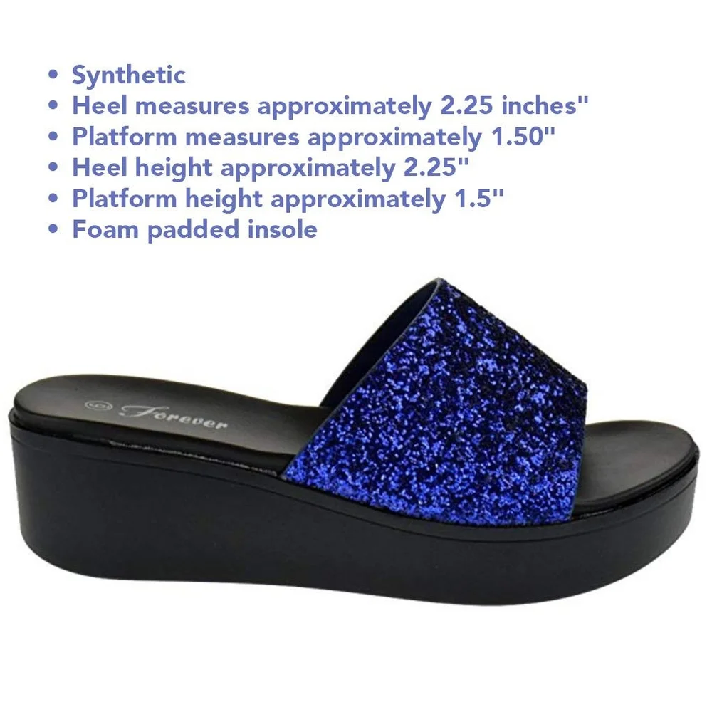 Women’s Slip On Raised Platform Sandals - Blue Glitter